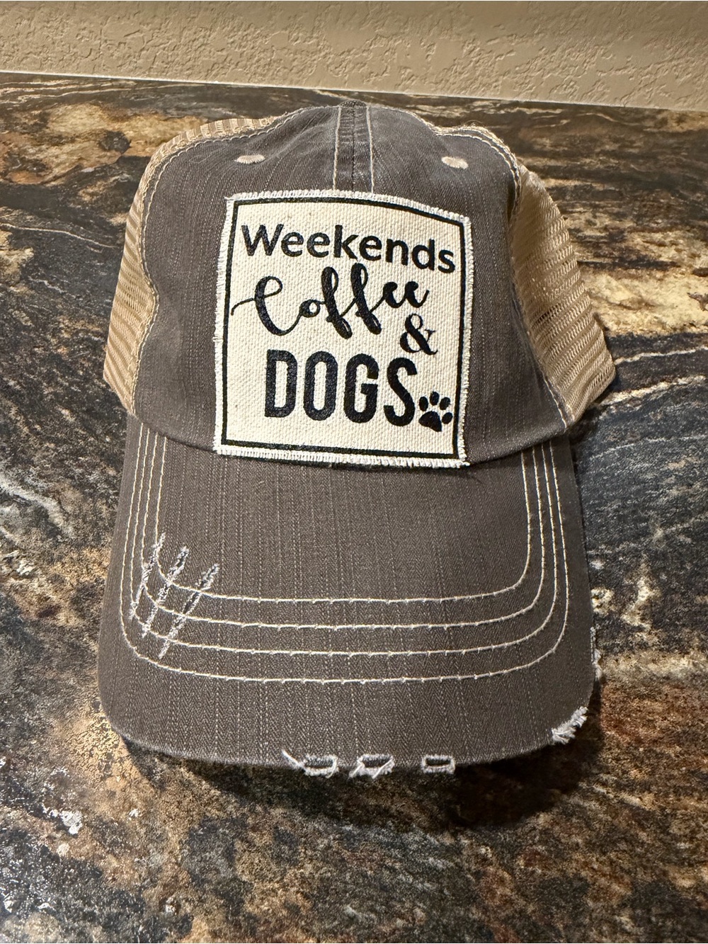 Weekends Coffee & Dogs Brown Trucker Hat